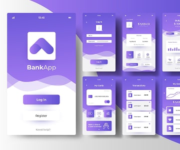 Mobile banking app UI screens